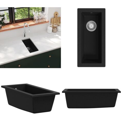 Excel Home Küchenspüle – Einzelbecken, Matt Schwarz, Kratzfest, Mit Sieb & Überlauf