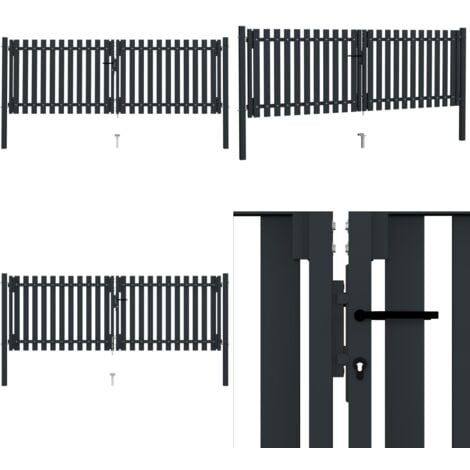 Doppelflügel Zauntor Stahl 306x125 cm Anthrazit Doppelflügeltor