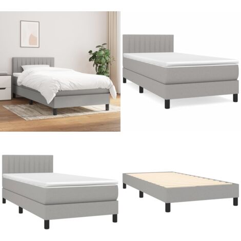 Boxspringbett mit Matratze & LED Hellgrau 100x200 cm Stoff