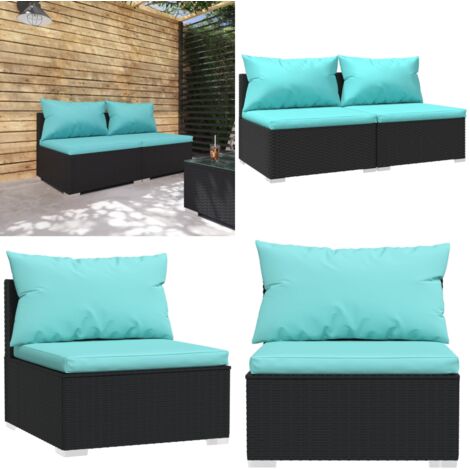 2tlg. GartenLoungeSet mit Kissen Poly Rattan Schwarz GartenLounge