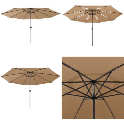 Sonnenschirm mit LEDLeuchten und Metallmast 400 cm Taupe