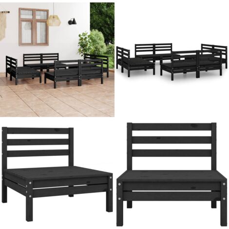 8tlg. GartenLoungeSet Schwarz Massivholz Kiefer Gartenmöbel