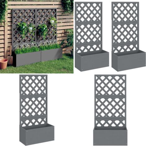 Blumenkästen mit Rankgittern 2 Stk. Grau 65x33x135 cm WPC