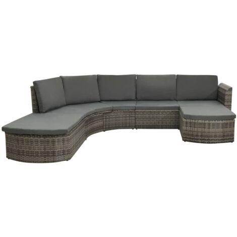 4tlg. GartenLoungeSet mit Auflagen Poly Rattan Grau