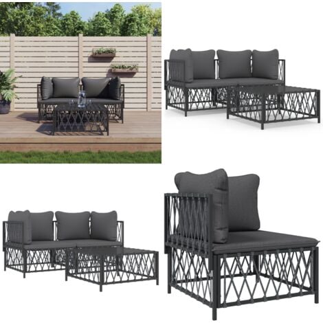 3tlg. GartenLoungeSet mit Kissen Anthrazit Stahl Gartenmöbel