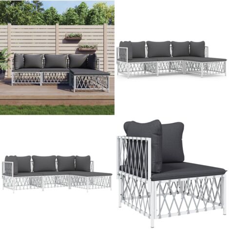 4tlg. GartenLoungeSet mit Kissen Weiß Stahl Garten Lounge Set