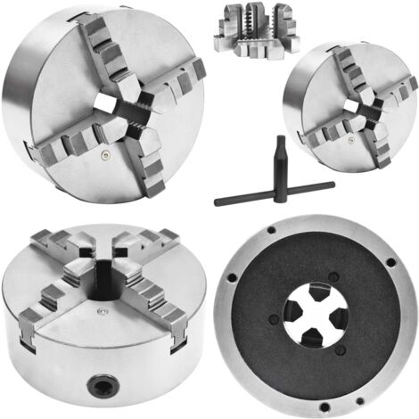 Produktbild von K02-63 Selbstzentrierendes 4-Backen-Drehfutter – Manuell, Kompakt, Hohe Zentriergenauigkeit, Für Holzbearbeitung & Nichteisenmetalle, Inkl. 2 Stangen