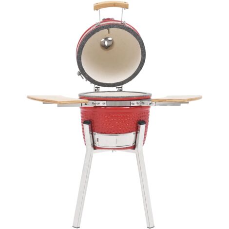 YNNI KAMADO XL 53,3 Cm Grill – Keramik-Grill Mit Späne-Futterspender, In Rot, Inkl. Rollwagen & Bambustischen (Modell TQ0C21RE)