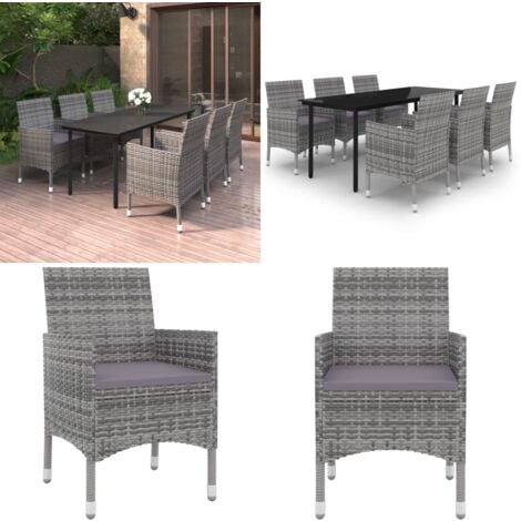 7tlg. GartenEssgruppe mit Auflagen Poly Rattan und Glas Garten
