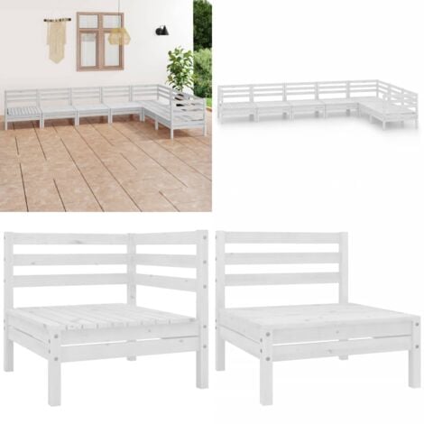 7tlg. GartenLoungeSet Massivholz Kiefer Weiß Outdoor Lounge Set