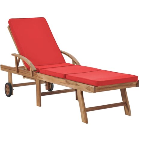 Sonnenliegen mit Auflagen 2 Stk. Massivholz Teak Rot Teakholzmöbel