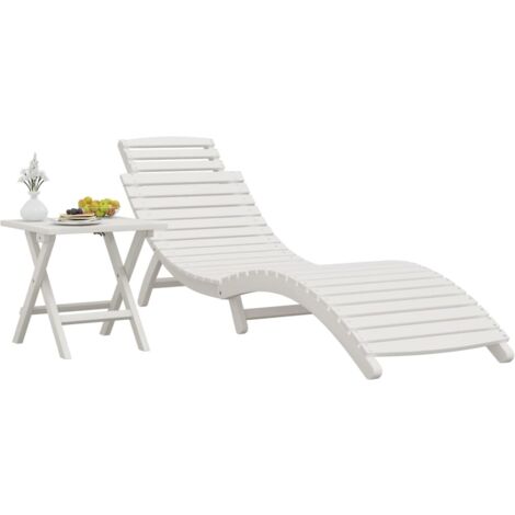 Sonnenliege mit Tisch Weiß Massivholz Akazie Holz Sonnenschirm