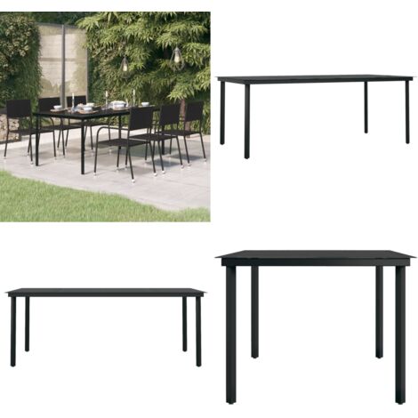 GartenEsstisch Schwarz 200x100x74 cm Stahl und Glas GartenEsstisch