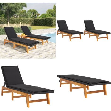 Sonnenliegen mit Auflagen 2 Stk. Poly Rattan Massivholz Akazie