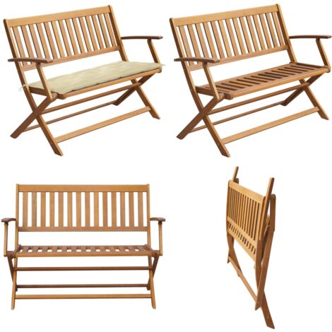 Gartenbank mit Auflage 120 cm Massivholz Akazie Gartenbank