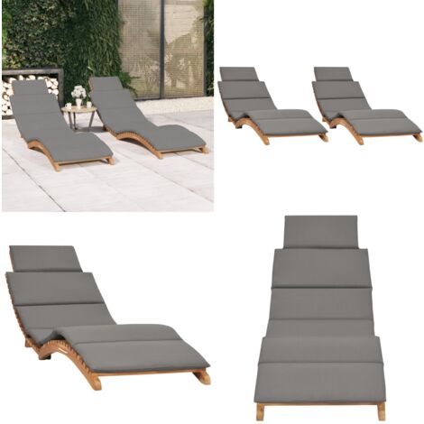 Sonnenliegen 2 Stk. mit Auflagen Massivholz Teak Sonnenliegen
