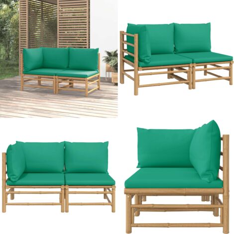 2-tlg. Garten-Lounge-Set mit Grnen Kissen Bambus - Bambus Mbel -  Gartenloungeset - Outdoor Lounge Set - Gartenmbel - Esstisch - Home &  Living