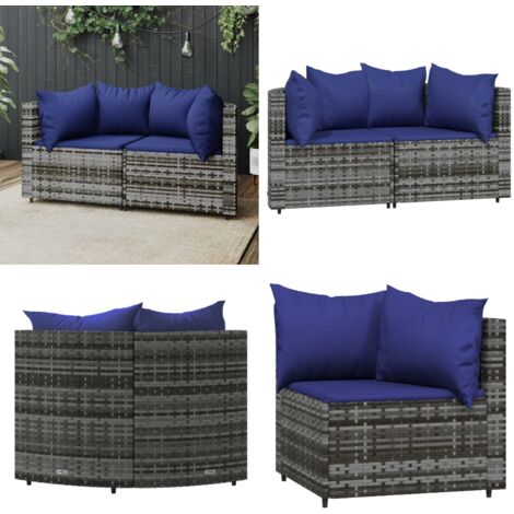 GartenEcksofas mit Kissen 2 Stk. Grau Poly Rattan Gartenecke