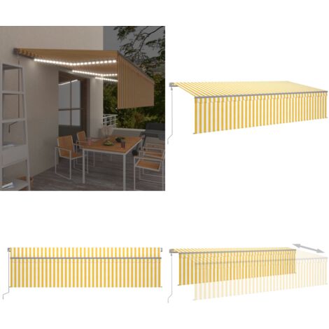 Markise Automatisch mit Rollo LED Windsensor 6x3m Gelb Weiß Outdoor