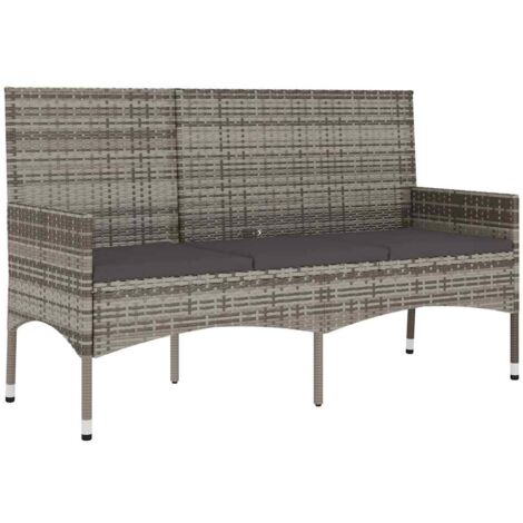 Gartenbank 3Sitzer mit Kissen Grau Poly Rattan Gartenzubehör