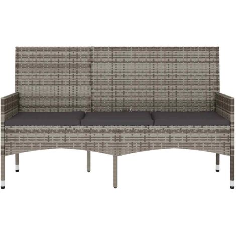 Gartenbank 3Sitzer mit Kissen Grau Poly Rattan Gartenzubehör