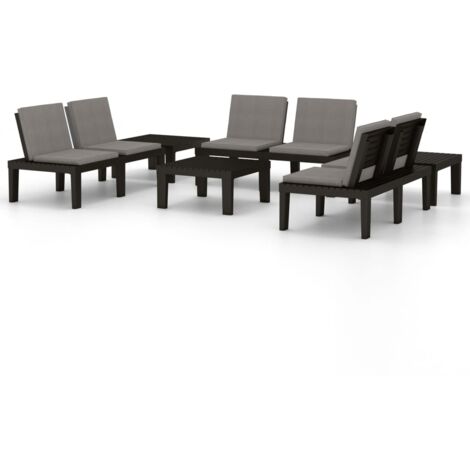 6tlg. GartenLoungeSet mit Auflagen Kunststoff Grau