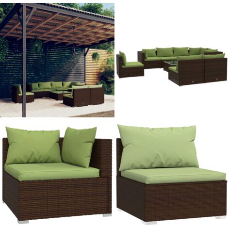 9tlg. GartenLoungeSet mit Kissen Poly Rattan Braun Garten Lounge