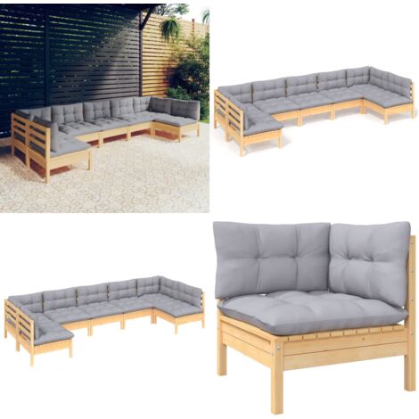7tlg. GartenLoungeSet mit Grauen Kissen Kiefer Massivholz Garten