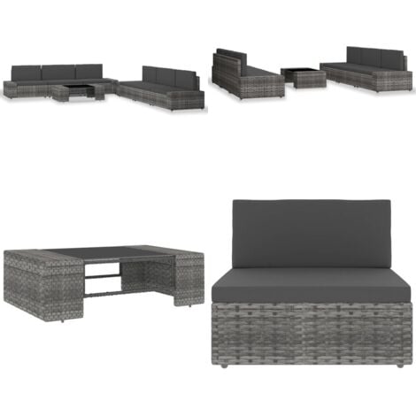 7tlg. GartenLoungeSet Poly Rattan Grau GartenLoungeSet Garten
