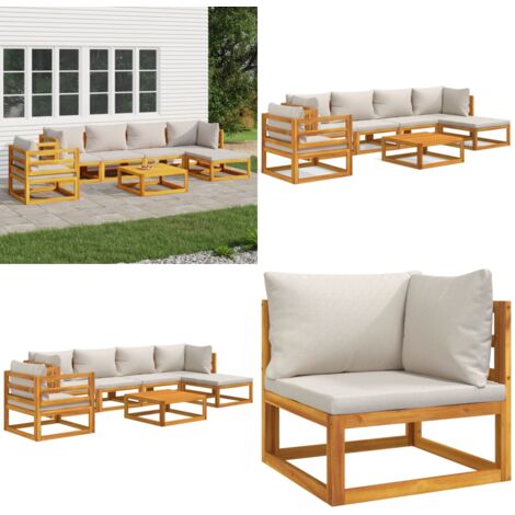 7-tlg. Garten-Lounge-Set mit Hellgrauen Kissen Massivholz - Gartensessel - Loungesessel - Gartenmöbel - Outdoor Möbel - Rattan Sessel - Home & Living (1/5)