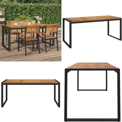 Emmtore Gartentisch U-Form 200x90x75 Cm – Massive Akazie, Pulverbeschichtetes Metallgestell, Industrie-Look Für Terrasse & Garten