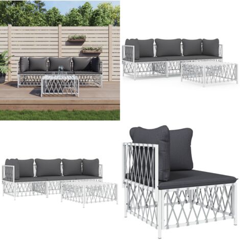 4tlg. GartenLoungeSet mit Kissen Weiß Stahl Garten Lounge Set