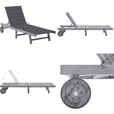 Sonnenliege mit Auflage Grau Akazie Massivholz - Holz-Sonnenliege - Gartenliege - Akazienholzsitzmöbel - Lounge Chair - Sonnenschirm - Home & Living (1/5)