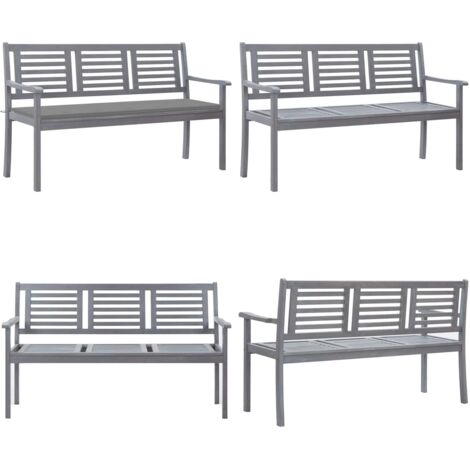 3SitzerGartenbank mit Auflage 150 cm Grau Eukalyptusholz