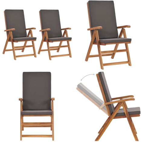 GartenLiegestühle 2 Stk. mit Auflagen Massivholz Teak Grau