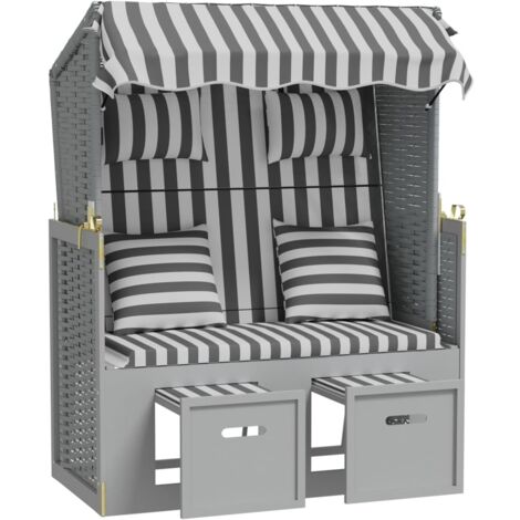 Strandkorb mit Kissen Poly Rattan und Massivholz Grau & Weiß