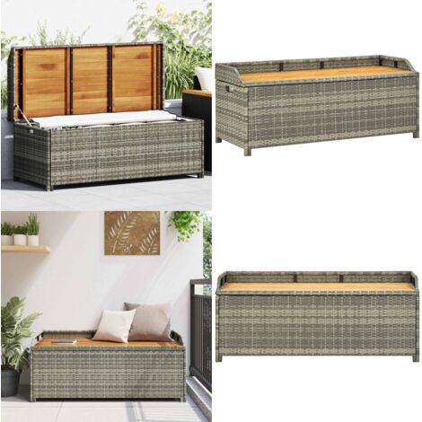 Gartenbank mit Stauraum 120 cm Poly Rattan Grau - Gartensaison - Gartenbank - Outdoor Möbel - Stauraumbank - Gartenaufbewahrung - Home & Living