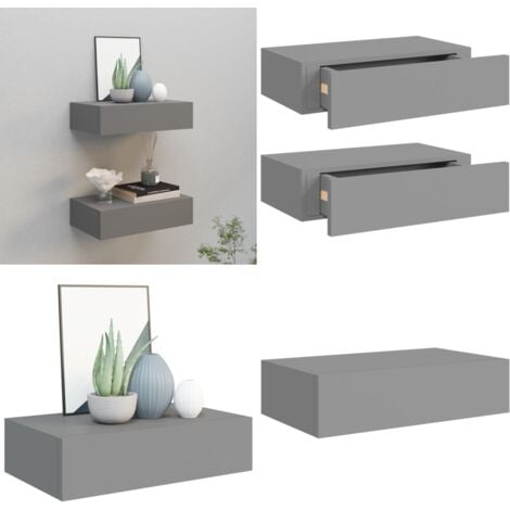 Massbinet Wandregale Mit Schubladen 2 STK - Schwarz 40x23,5x10cm MDF Schweberegale