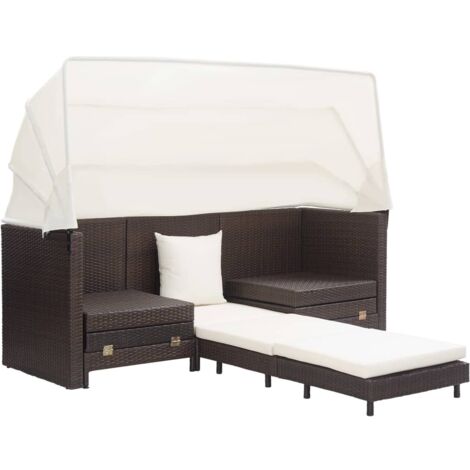 Ausziehbares 3SitzerSchlafsofa mit Dach Poly Rattan Braun