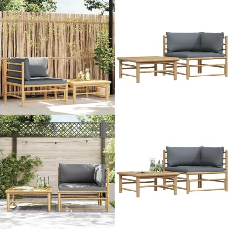 5-TLG. Garten-Lounge-Set Bambus Dunkelgrau Kissen - Outdoor Mbel Terrasse  Balkon