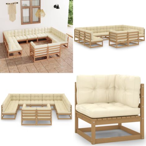 11tlg. GartenLoungeSet mit Kissen Honigbraun Massivholz Garten