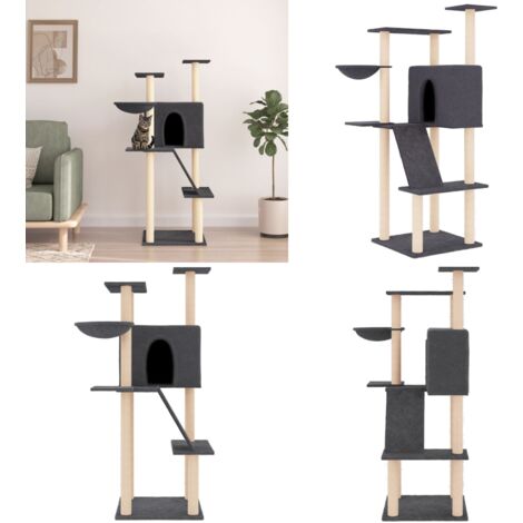 Kratzbaum mit Sisal-Kratzsäulen Dunkelgrau 143 cm - Katzenkratzbaum - Kratzbaum Sisal - Katzenmöbel - Katzenkletterbaum - Katzensofa - Home & Living