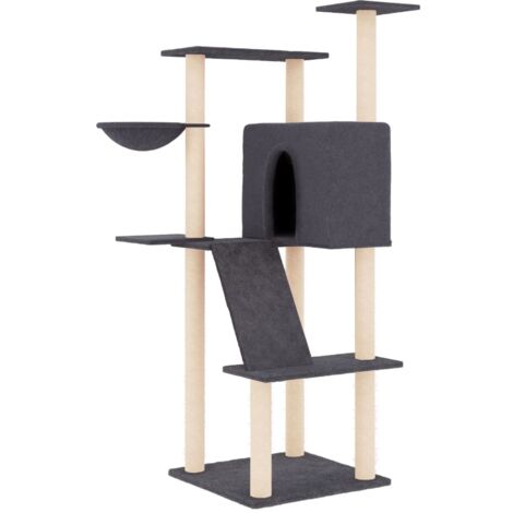Kratzbaum mit Sisal-Kratzsäulen Dunkelgrau 143 cm - Katzenkratzbaum - Kratzbaum Sisal - Katzenmöbel - Katzenkletterbaum - Katzensofa - Home & Living