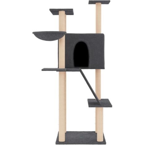 Kratzbaum mit Sisal-Kratzsäulen Dunkelgrau 143 cm - Katzenkratzbaum - Kratzbaum Sisal - Katzenmöbel - Katzenkletterbaum - Katzensofa - Home & Living
