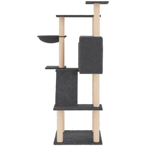 Kratzbaum mit Sisal-Kratzsäulen Dunkelgrau 143 cm - Katzenkratzbaum - Kratzbaum Sisal - Katzenmöbel - Katzenkletterbaum - Katzensofa - Home & Living