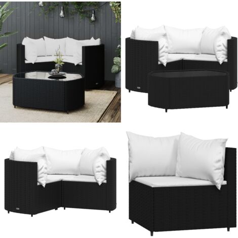 4tlg. GartenLoungeSet mit Kissen Schwarz Poly Rattan Garten Lounge
