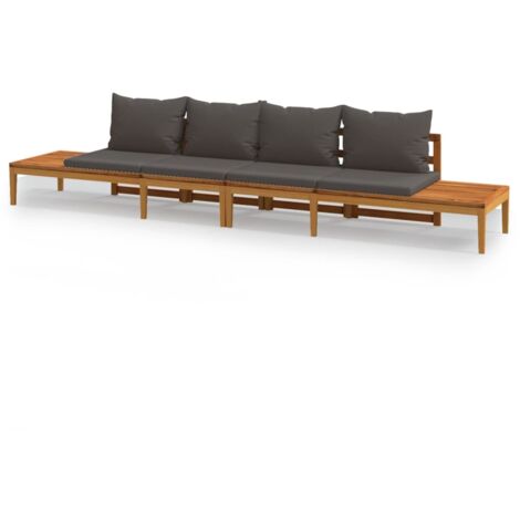 VidaXL Akazienholz Gartensofa 2-teilig - Mittelsofa Mit Grauen Kissen