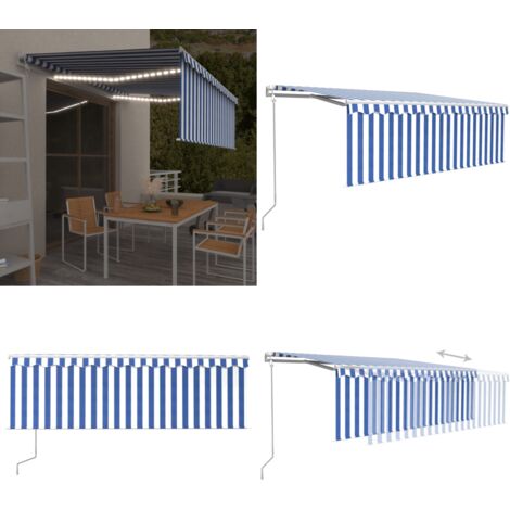 Markise Automatisch mit Rollo LED Windsensor 4,5x3m Blau Weiß Outdoor
