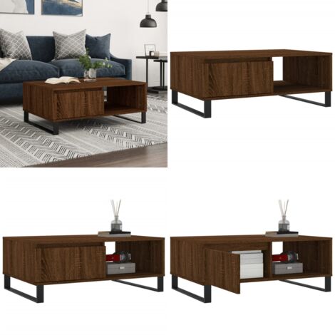 Prissent Couchtisch 90x60x31cm | Braun Eichen-Optik | Holzwerkstoff | Mit Stauraum