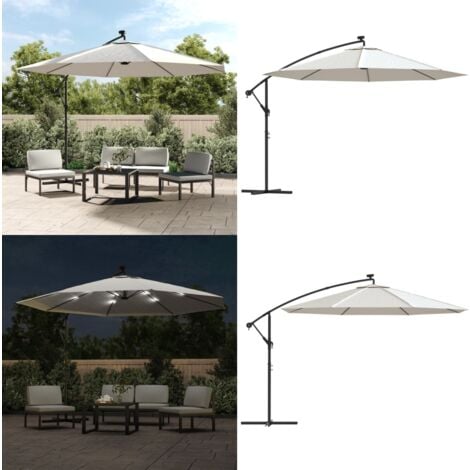 Ampelschirm mit LEDLeuchten und MetallMast 350 cm Sandfarben